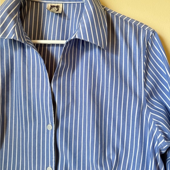 Anne Klein Blue and White Pinstripe Dress Shirt - Picture 2 of 5